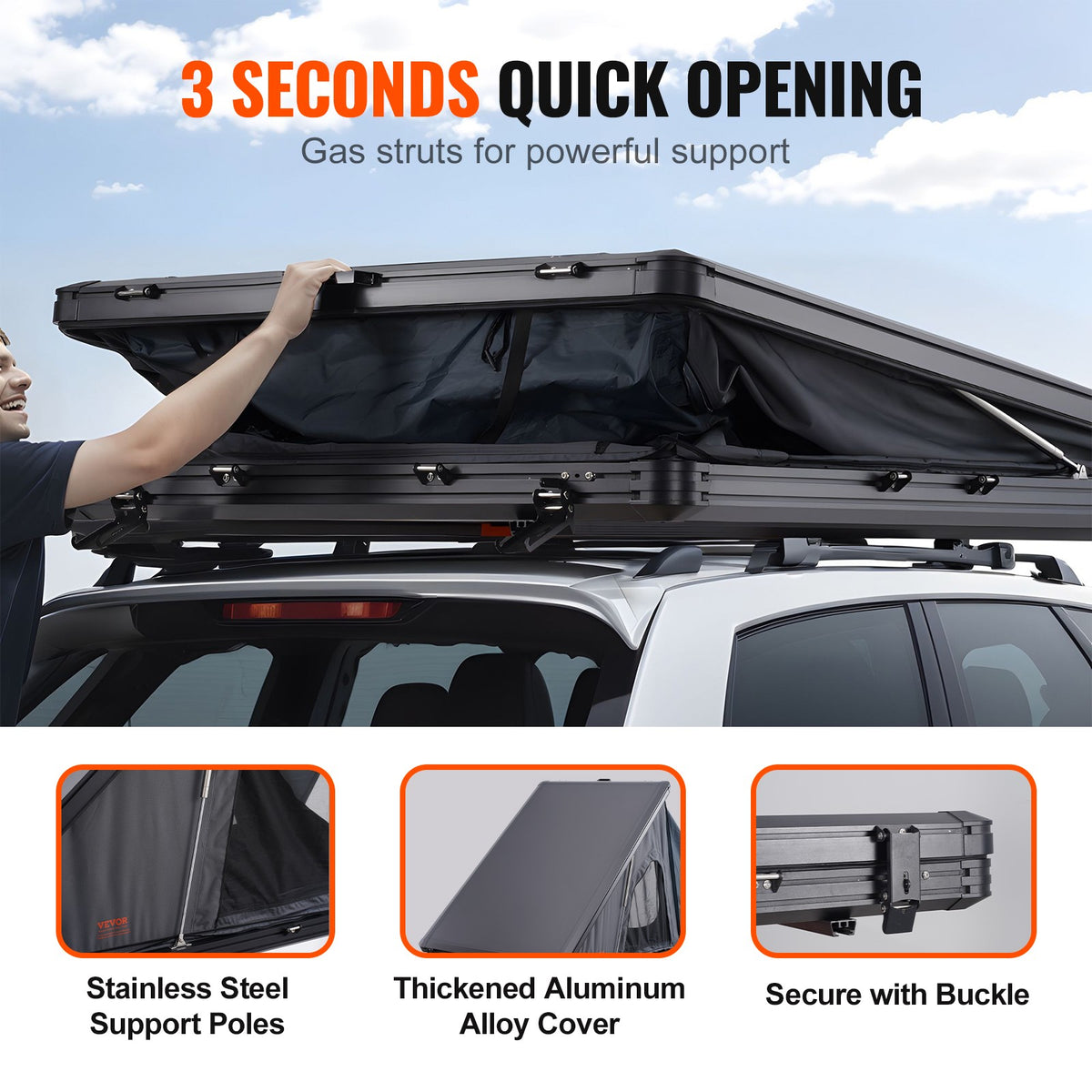 Hard Shell Rooftop Tent Pop-Up Tents 2-3 Person for SUV ‌Caravan Campervan