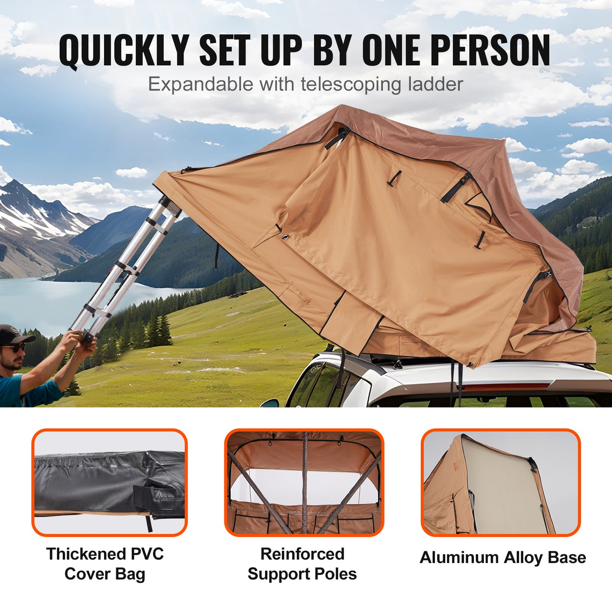 Softshell Roof Top Tent for 2-3 Person Waterproof for Jeep SUV W/ Ladder L Size