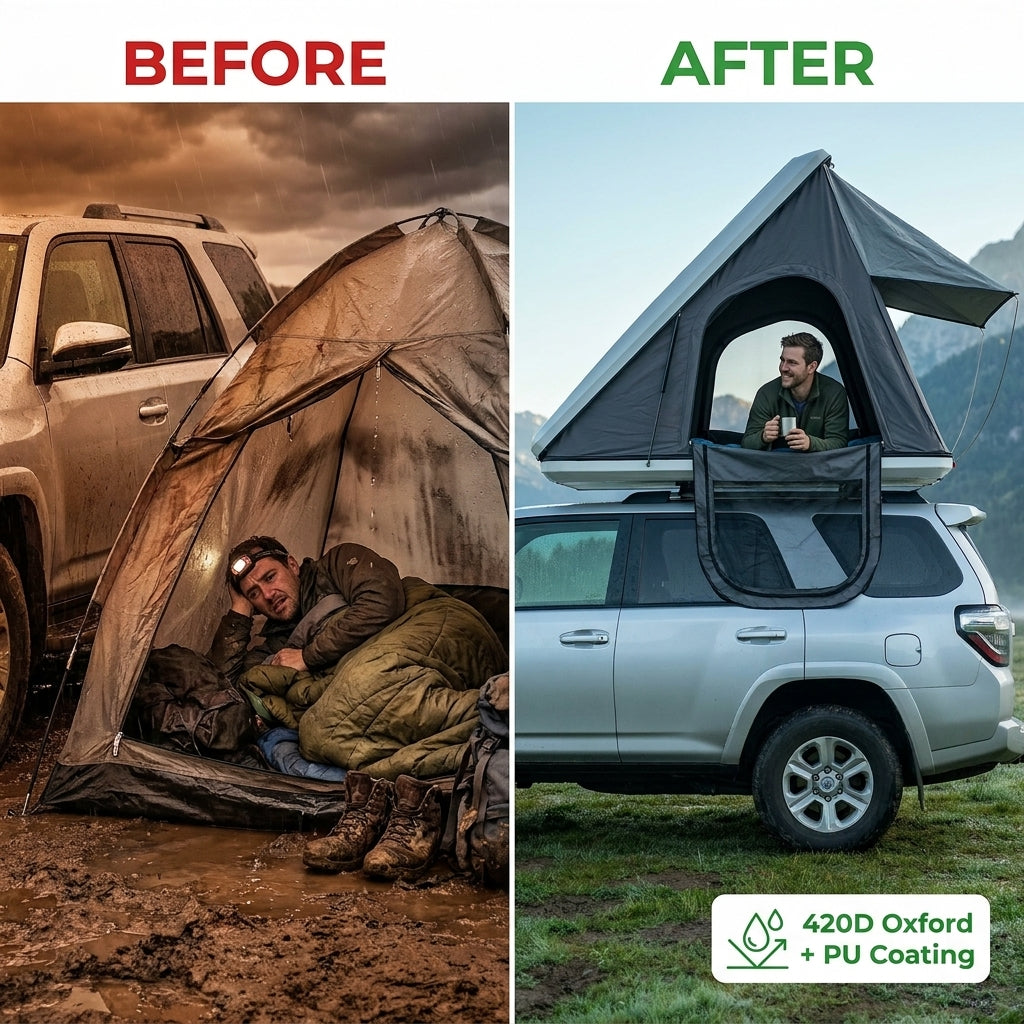 Hard Shell Rooftop Tent Pop-Up Tents 2-3 Person for SUV ‌Caravan Campervan — Before & After