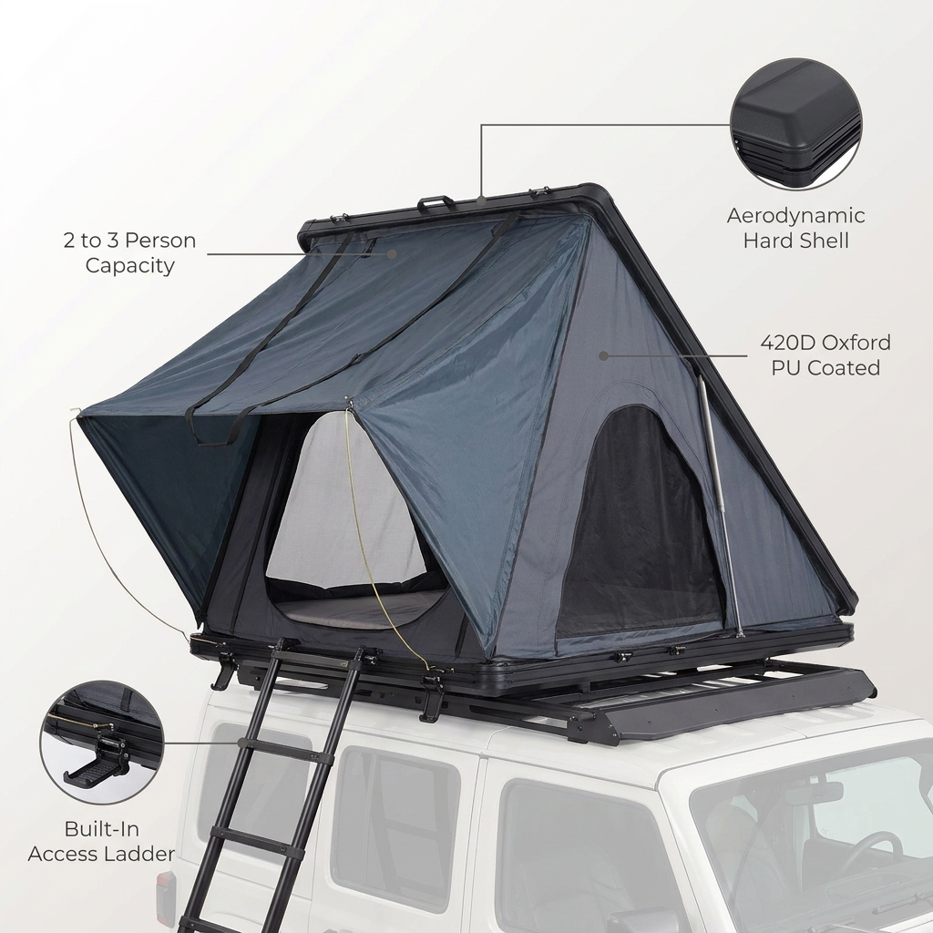 Hard Shell Rooftop Tent Pop-Up Tents 2-3 Person for SUV ‌Caravan Campervan — infographic